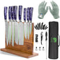 FULLHI Knife Set with Magnetic Knife Block Holder,15pcs Japanese Knives Set, German Stainless Steel chef Knife Set - color: Purple, size: 15 Piece Magnetic Block Knife Set