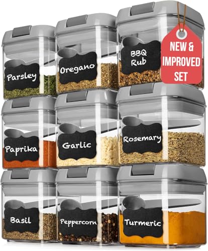 Shazo 9 PC Airtight Food Storage Containers - BPA Free Clear Plastic Snack & Spice Containers with Easy Lock Lids - Kitchen and Pantry Organization for Herbs, Coffee, Tea - 0.5L / 2.1 Cups - color: Gray - 9 Pc, size: 9 Pc - 0.5 Liter