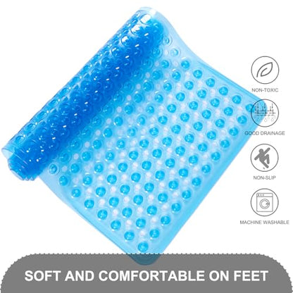 TEESHLY Bath Mat for Tub & Shower, Non Slip Soft Bathmat with Suction Cups & Drain Holes, Machine Washable Bathtub Floor Liner Mats for Bathroom, 35x16 Inch, Clear Blue - color: Blue (Translucent)