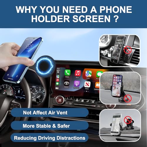 Car Phone Holder for 2020-2022 Toyota Highlander Accessories 12.3-inch Screen Fixed Clip, Magnet Cell Phone Mount Compatible with MagSafe, Hands-Free 360° Rotation Automobile Cradles Not Affect Vent - size: 2020-2022 Toyota Highlander