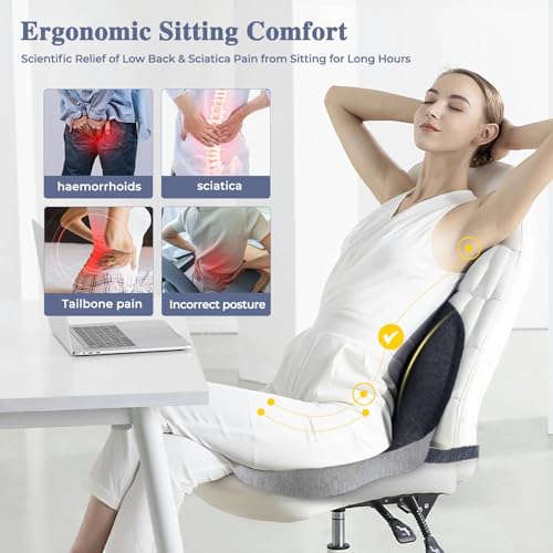 Car Seat Cushion, Memory Foam Driving Cushion with Adjustable Strap, Ergonomic Pad for Car & Semi Truck, Office Chair Cushion for Sciatica & Lower Back Pain Relief, Light Gray & Dark Gray - color: Light Gray & Dark Gray