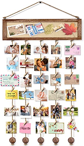 Bikoney Picture Frames Collage Wall Decor Hanging Photo Display Multi Pictures Organizer with Wood Bulletin Board Photo Board 30 Clips and 6 Pushpins for Room (Carbonized Black) - color: Carbonized Black&Display, size: 1-Pack