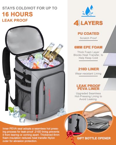 Capolo 36/45 Cans Cooler Backpack Insulated Waterproof for Women Men Lunch Backpack Coolers Leak Proof Soft Cooler Bags - color: Leather Gray, size: 36 Cans