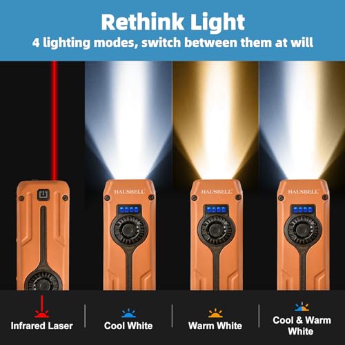 HAUSBELL Flat EDC Flashlight,1800 Lumen UV Magnetic Rechargeable Pocket | Stepless Dimming Dial,Stainless Steel Body,RGB+UV,USB-C Fast Charge,Magnetic Base,Waterproof, for Work,Camping & Emergency - color: Orange