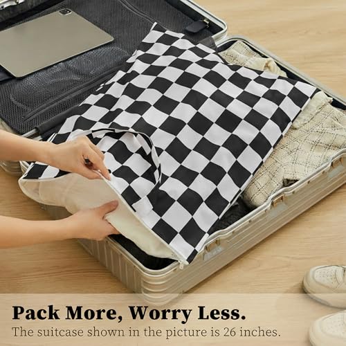 Ohocut Checkered 2 Pcs Large Travel Laundry Bags for Dirty Clothes, Aesthetic Trendy Waterproof Washable Laundry Bag with Handle for Travel, Gym, Swimming Pool Black and White - color: Black