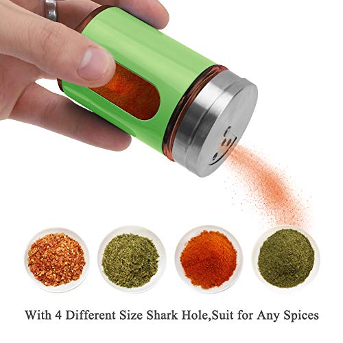 Accmor 2pcs Salt and Pepper Shakers,Stainless Steel Shaker for Salt Powder Sugar Cinnamon Pepper, Spice Dispenser with Adjustable Pour Holes,Green - color: Green