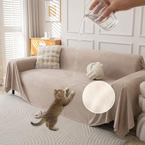 Waterproof Couch Covers for 3 Cushion Couch, Non Slip Cat-Scratch Resistant Sofa Couch Covers for Dogs, L Shape Sectional Protectors Slipcovers, Furniture Covers for Pets, 91" x 118", Khaki - color: Khaki, size: 91*118 inch