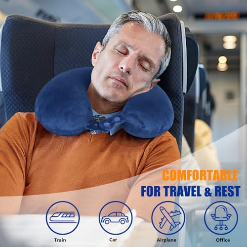 SAIREIDER Neck Pillows for Travel-Head Neck Support Travel Pillow for Traveling, Car, Home, Office Adjustable(Navy Blue) - color: Navy Blue