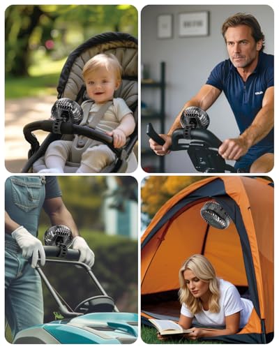 A2C Rechargeable Gym Fan for Peloton Bike & Exercise Bike - 4000mAh Portable Fan with Adjustable Strap, 3 Speed, 360° Rotation, Fit 0.5-2.1" Handlebars Clip on Fan for Treadmill, Stroller, Golf Cart - color: Black - 1