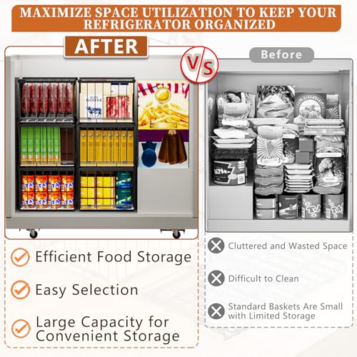 Large Freezer Organizer Bins, Upgrade Quick Expand/Collapse Feature, for 5-9 Cu.Ft Deep Freezer, 3 Pack Stackable Deep Freezer Organizer Bins, Black Wire Foldable Baskets (Black 3 Pack) - color: Black