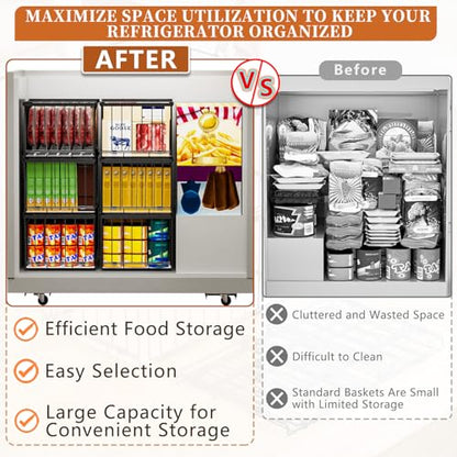 Large Freezer Organizer Bins, Upgrade Quick Expand/Collapse Feature, for 5-9 Cu.Ft Deep Freezer, 3 Pack Stackable Deep Freezer Organizer Bins, Black Wire Foldable Baskets (Black 3 Pack) - color: Black