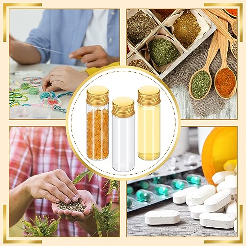 Didaey 100 Pcs Small Clear Vials Spice Mini Jars with Lids Mini Glass Bottles with Screw Aluminum Metal Caps Tiny Jars Sample Containers for Powder Cream Cosmetic Jewelry Wedding (15 ml,Gold Caps) - color: Gold Caps, size: 15 ml