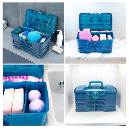 Best Kept | Bathroom Storage Case | Portable Travel Toiletry Case | Shower Lidded Caddy | Travel Toiletry Train Case | Navy Blue - color: Navy Blue