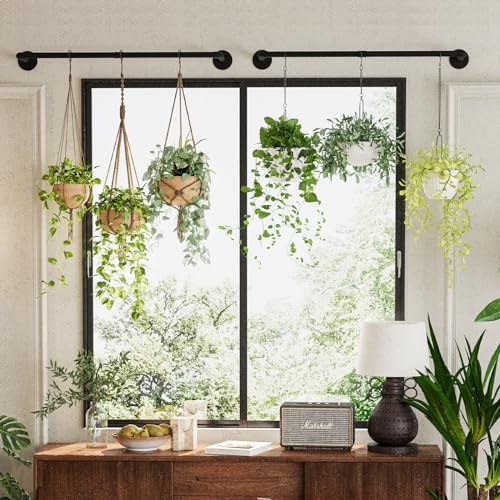 Galood 2Pc Hanging Planters for Indoor Plants Plant Hanger Indoor Hanging Plant Holder Black Metal Rod(Pot/Chain/Plant not Included - size: 36.2in*2