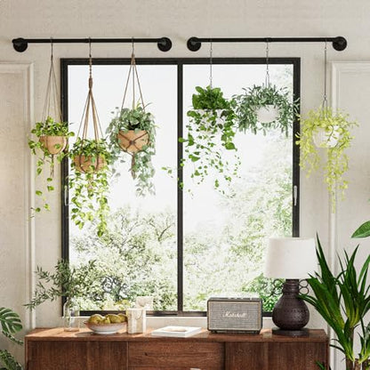 Galood 2Pc Hanging Planters for Indoor Plants Plant Hanger Indoor Hanging Plant Holder Black Metal Rod(Pot/Chain/Plant not Included - size: 36.2in*2