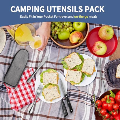 Logcow Travel Utensils with Case,Reusable Utensils,Portable Travel Camping Cutlery Set,Stainless Steel Flatware Set,Lunch Boxes Workplace Camping School Picnic (Sivler) - color: Sivler