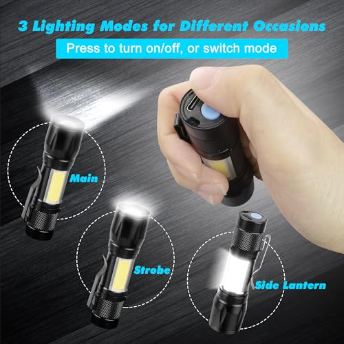 KunHe 10 Pack Rechargeable Flashlights USB-C Zoomable Mini LED Bright Clip-On EDC Flashlight with Side COB Light for Camping Home Emergency - size: 10 Pack