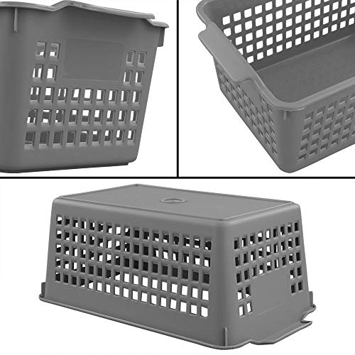 4 Packs Small Plastic Storage Baskets Set, Grey | Desktop Storage Basket Bin - size: shelf baskets
