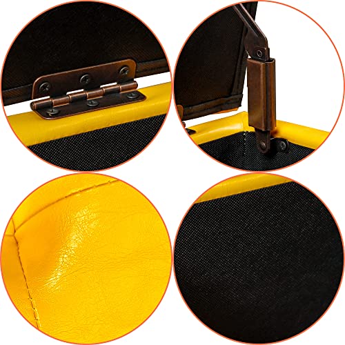 H&B Luxuries Tufted Leather Square Flip Top Storage Ottoman Cube Foot Rest - color: Yellow With Storage
