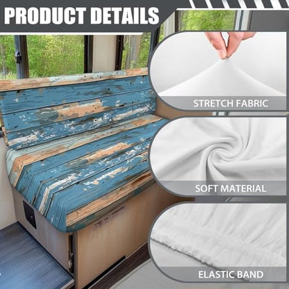 NDISTIN Wood Blue RV Dinette Cushion Covers 2Pcs Rv Couch Cover Replacement Comfortable Camper Couch Cover for RVS Washable RV Cushion Covers Dinette Booth Set - color: Wood Blue
