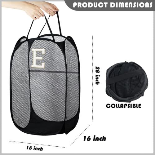 Collapsible Pop Up Laundry Hamper, Extra Large with Removable Initial Letter E, Mesh Foldable Laundry Basket, 28" x 16" x 16" (Black) - color: 1P BlackE