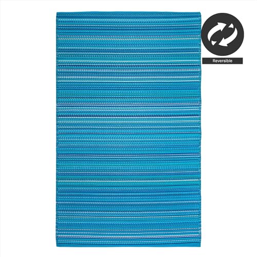 FH Home Outdoor Rug - Waterproof, Fade Resistant, Reversible - Premium Recycled Plastic - Striped - Large Patio, Deck, Sunroom, Camping, RV - Havana - Turquoise Crease Free - 6 x 9 ft - color: Havana - Turquoise, size: 6' x 9' (Rectangular)