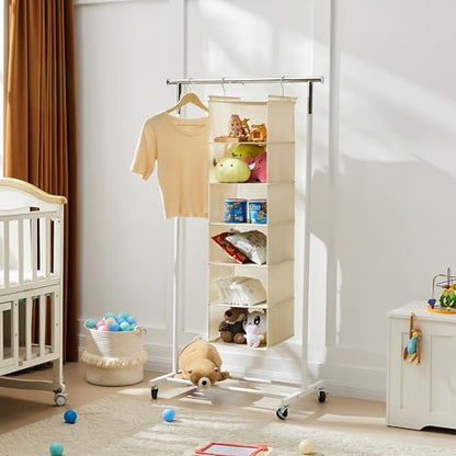 MAX Houser 6 Tier Shelf Hanging Closet Organizer, Cloth Hanging Shelf with 2 Sturdy Hooks for Storage, Foldable (Beige) - color: Beige
