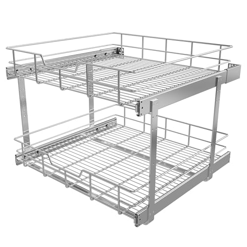 2 Tier Pull Out Cabinet Organizer 24" W X 22" D, Slide Out Drawers For Kitchen Cabinets, Pull Out Drawers For Cabinets Capacity Heavy Duty Caddy, Cabinet Pullout Shelves Chrome-Plated, Bathroom Pantry - color: 2 Tier - Chrome-Plated, size: 24" W X 22" D