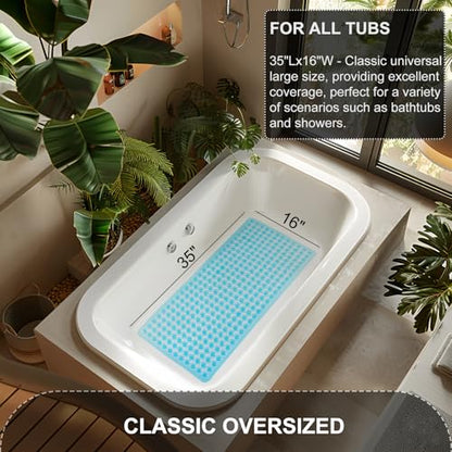 TEESHLY Bath Mat for Tub & Shower, Non Slip Soft Bathmat with Suction Cups & Drain Holes, Machine Washable Bathtub Floor Liner Mats for Bathroom, 35x16 Inch, Clear Blue - color: Blue (Translucent)