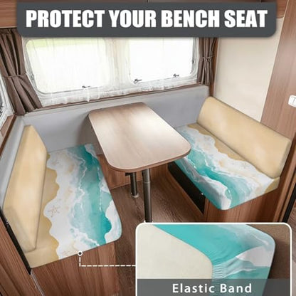 NDISTIN Beach Waves RV Dinette Cushion Covers 2 Sets Comfortable Rv Seat Covers Dinette Booth Cushions Stretchable Rv Bench Seat Covers for Dinette for RV Camper Car Bench Seats - color: Beach Waves