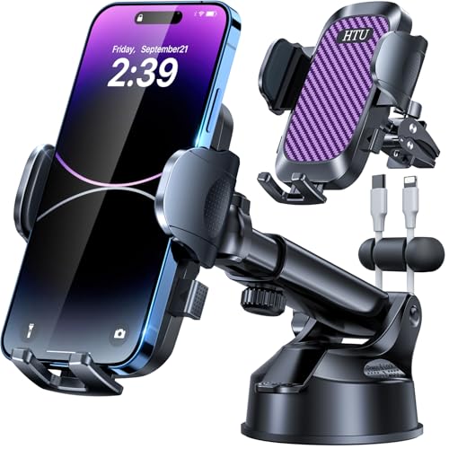 HTU 2026 Ultimate Best【True Military-Grade & Safety Cert】Car Phone Holder【Upgraded 360 Rotation & 100+LBS Strongest Suction】5-in-1 Truck Windshield Dashboard Vent Mount Stand for iPhone Android,Purple - color: Purple