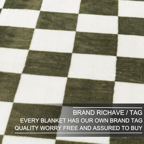 Richave Checkered Throw Blanket,Premium Lightweight Anti-Static 50x60 Inches Travel Size Sage Green Throw Blankets for Couch, Sofa, Chair, Bed, Camping, Picnic,Sage Green - color: Checkered Green, size: Travel (50-Inch-by-61-Inch)