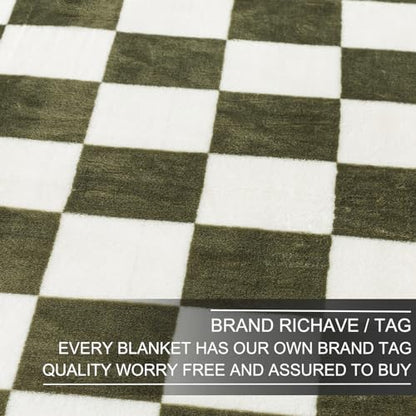 Richave Checkered Throw Blanket,Premium Lightweight Anti-Static 50x60 Inches Travel Size Sage Green Throw Blankets for Couch, Sofa, Chair, Bed, Camping, Picnic,Sage Green - color: Checkered Green, size: Travel (50-Inch-by-61-Inch)