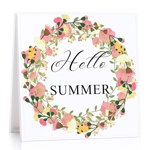 Hello Summer Decorations for Home Beach Decor Desk Sign Beach Gifts for RVers Friends Plants and Flowers Plaque Gift for Farmhouse Home Garden Yard Decor Happy Birthday Gifts White Elephant Gift - color: colorful-Flowers