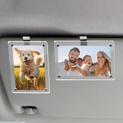 Koongloong 2PCS Car Picture Holder Sun Visor Pictures Frame Magnetic Acrylic 3.14x4.72 Inch Photo Clip Memorial Photos Visors Clips Universal Transperant - size: Fit for 4-inch