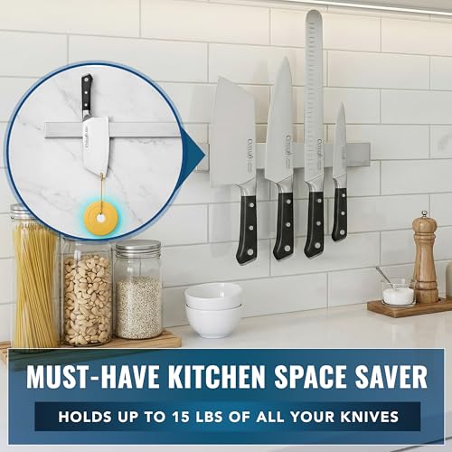 Cutluxe Magnetic Knife Holder for Wall and Fridge - 10" Stainless Steel Knife Magnetic Strip - Holds up 15 lbs, Easy to Mount, With Strong Magnets or Screws - size: 10 Inches