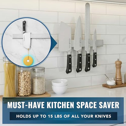 Cutluxe Magnetic Knife Holder for Wall and Fridge - 10" Stainless Steel Knife Magnetic Strip - Holds up 15 lbs, Easy to Mount, With Strong Magnets or Screws - size: 10 Inches