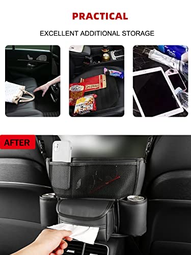 Car Pocket Handbag Holder - Leather Seat Back Organizer Barrier for Backseat Pet & Kids (Black with Tissue Box) - color: Black with Tissue Box