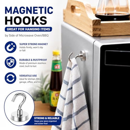 Magnetic Hooks for Cruise Cabins, Strong Neodymium Magnets | Strong Magnetic Hold | No Drill Installation | Cruise Cabin Essential | Includes Adhesive Metal Plates - size: 16 Pack with Metal Plates