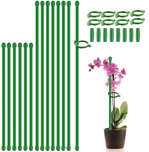 Plant Stakes 17inch &11inch SupKing Adjustable Length Plant Support Stake 16Pcs Orchid Stick with Clips for Indoor Outdoor,Garden Pole for Potted Tomato Amaryllis Vegetables Comes with 20 Ties (Green) - color: Green, size: Thick