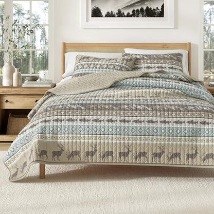 Great Bay Home Lodge Quilt Set - 3-Piece Full/Queen Size Rustic Bedding Set - Lightweight, All-Season, Reversible Bedspread (Rustic Lodge Stripes) - color: Rustic Lodge Stripes, size: Full / Queen