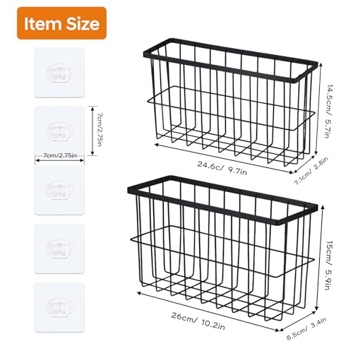 FAMNONE 2 Pack Adhesive Cabinet Door Organizer – 5.9” Deep Lid Organizer for Cabinet, No Drill Wall Mounted Storage Box for Pantry Door, Kitchen & Bathroom Space Saving Organizer