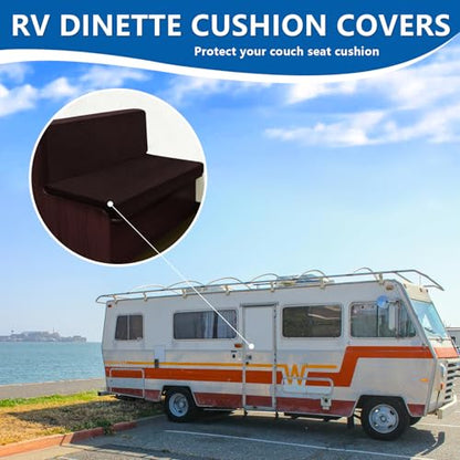 ANARACHON Leather Look RV Dinette Cushion Covers, Stretchable Camper Couch Cushion Covers Washable RV Bench Seat Cover for Travel Trailer Couch (2 Backrest Cover & 2 Bench Cover, 01 Chocolate) - color: 01 Chocolate, size: 2 Sets