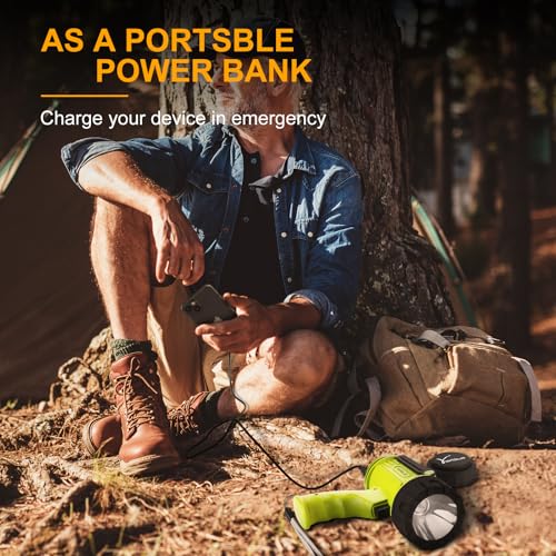 YIERBLUE Rechargeable Spotlight Flashlight with 2000,000 High Lumen LED, IP67 Waterproof Long Running Spot Light searchlight, Impact Resistant Handheld Spotlight with Foldable Stand and Red Lens - color: Fluorescent