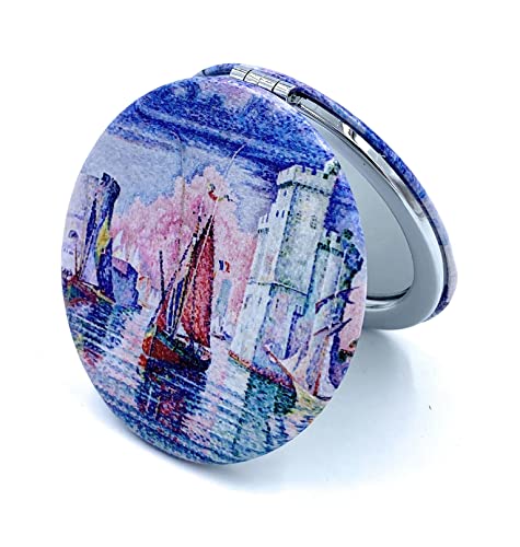 Mirror Small Fold Pocket Makeup Mirror Purple Cosmetic Mirror Handheld Variety Paul Signac Print Great Wedding Gift - color: Paul Signac