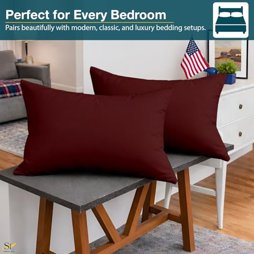 Pillow Cases - Set of 2, Burgundy Solid Standard/Queen (20" X 30") - Pillow Covers Made of 100% Cotton - 300 Thread Count Super Soft and Breathable Sateen Weave Pillowcases. - color: Burgundy Solid, size: Standard/Queen (20"X30")