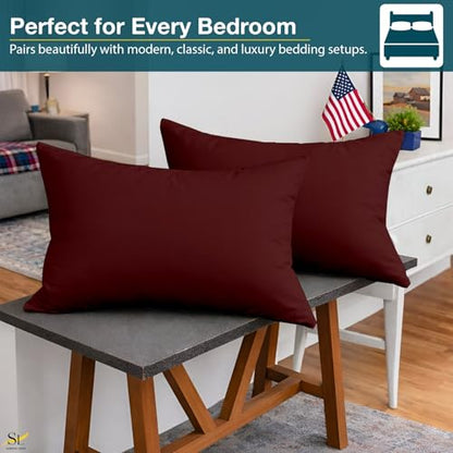 Pillow Cases - Set of 2, Burgundy Solid King (20" X 40") - Pillow Covers Made of 100% Cotton - 300 Thread Count Super Soft and Breathable Sateen Weave Pillowcases. - color: Burgundy Solid, size: King (20"X40")