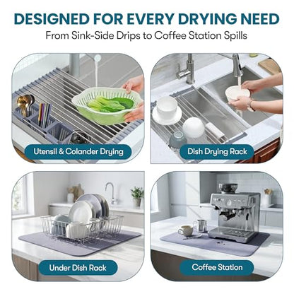 Havenity™ Expandable Roll Up Dish Drying Rack with Drying Mat - Adjustable Up to 22.75" with 2 Free Attachments & 2 Removable Baskets, 304 Stainless Steel Over The Sink Dish Drying Rack Cover Kitchen - size: Dish Drying Rack Combo