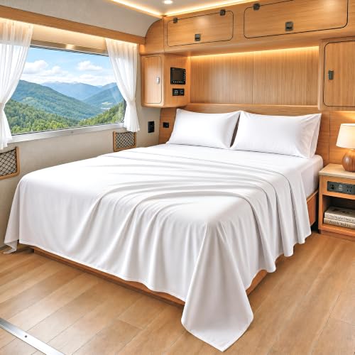 SGI bedding 100% Egyptian Cotton Sheets RV King Size – 600 Thread Count Sheets Set, Soft, Cooling, 15" Deep Pocket, Luxury Hotel Bedding, Breathable, Durable - White - color: 01 - White, size: RV King