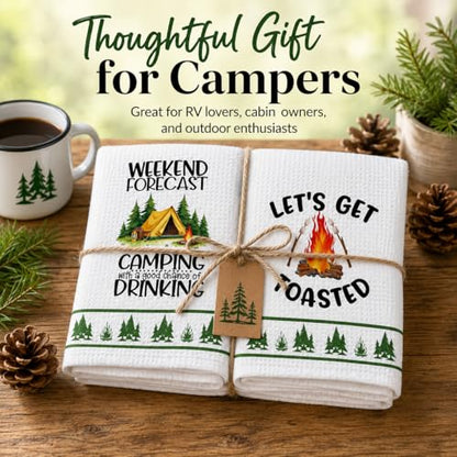 DETIHO 2 Pieces Camping Kitchen Towels, Happy Camper Dish Kitchen Towel - color: Multicolor